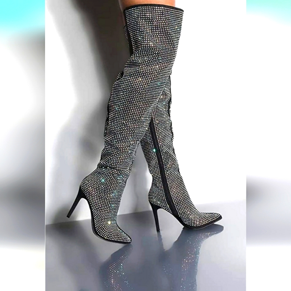 Diamond Rhinestones Thigh high heels